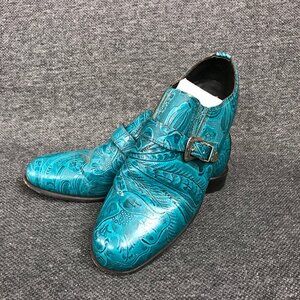 Justin Women’s Green Tooled Leather Monk Strap Western Loafers Shoes Size 5